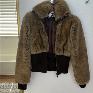 Express Tan and Brown Teddy Jacket